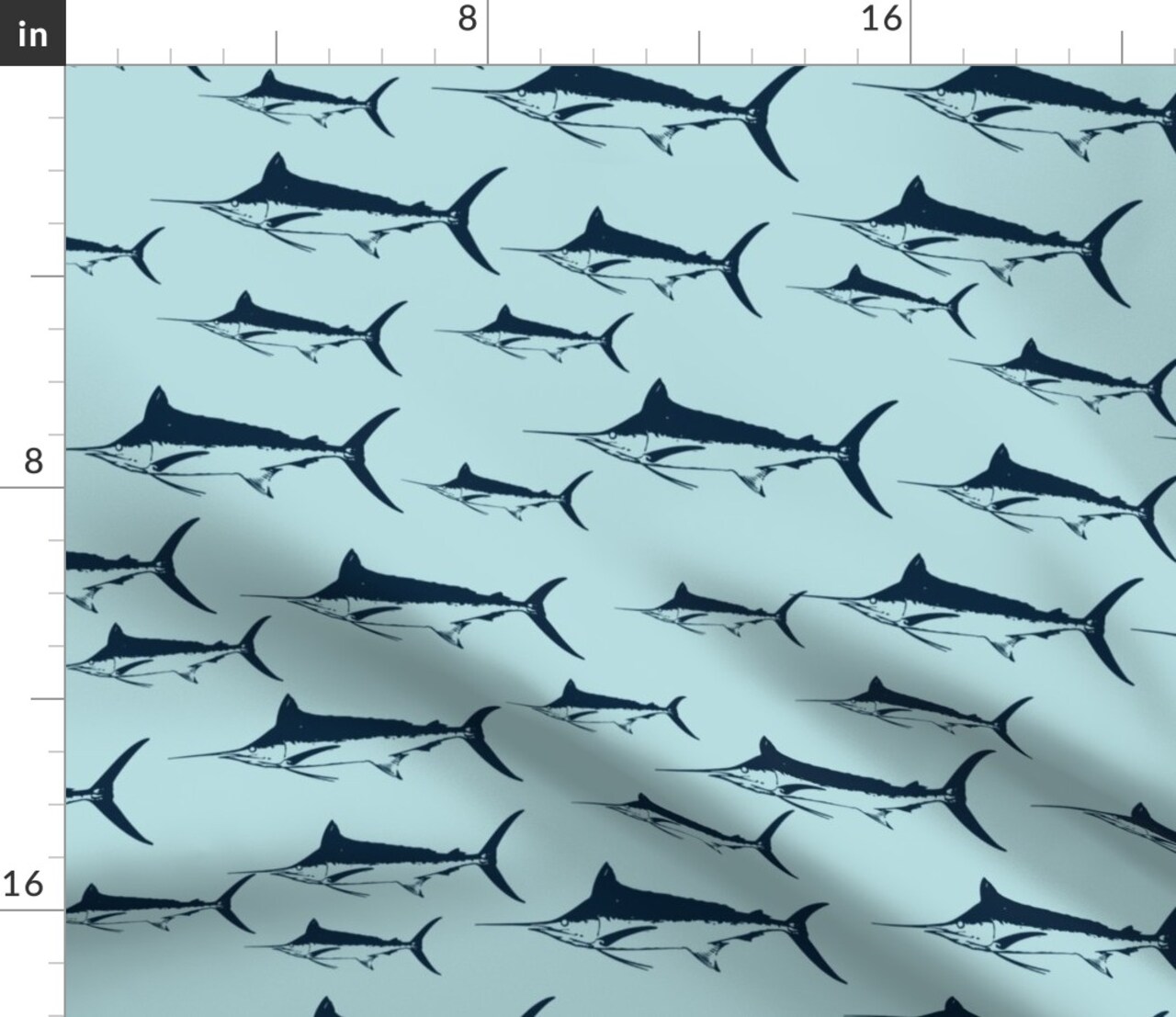 Blue Fish Summer Fishing Coastal Marlin Deep Sea Beach House Life Angler Chic Medium Scale Custom Printed Fabric by Spoonflower Various Fabrics by the Yard or Fat Quarter